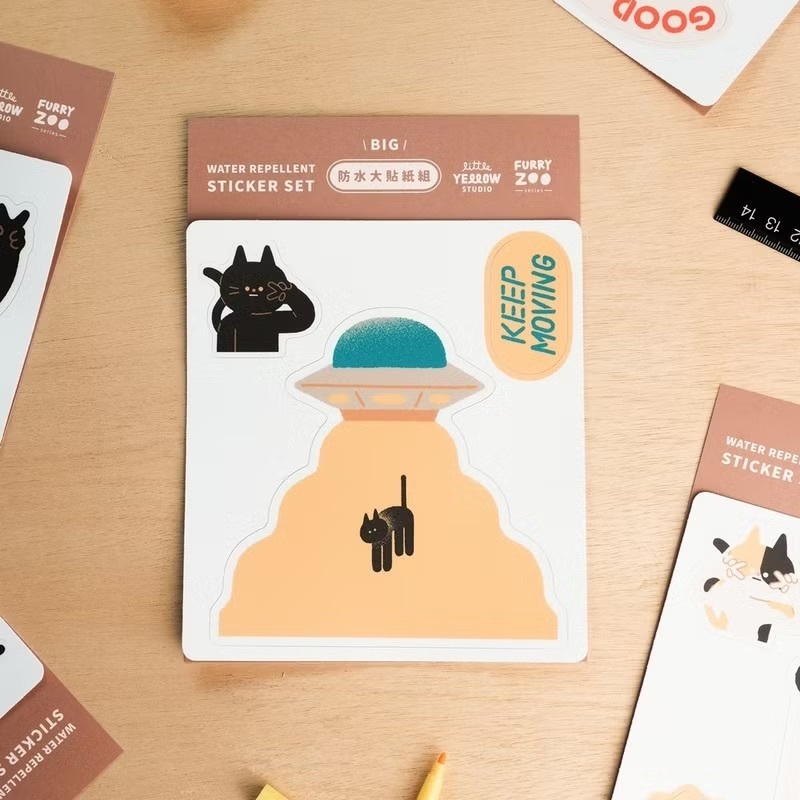 小黃間｜防水貼紙組｜飛碟貓