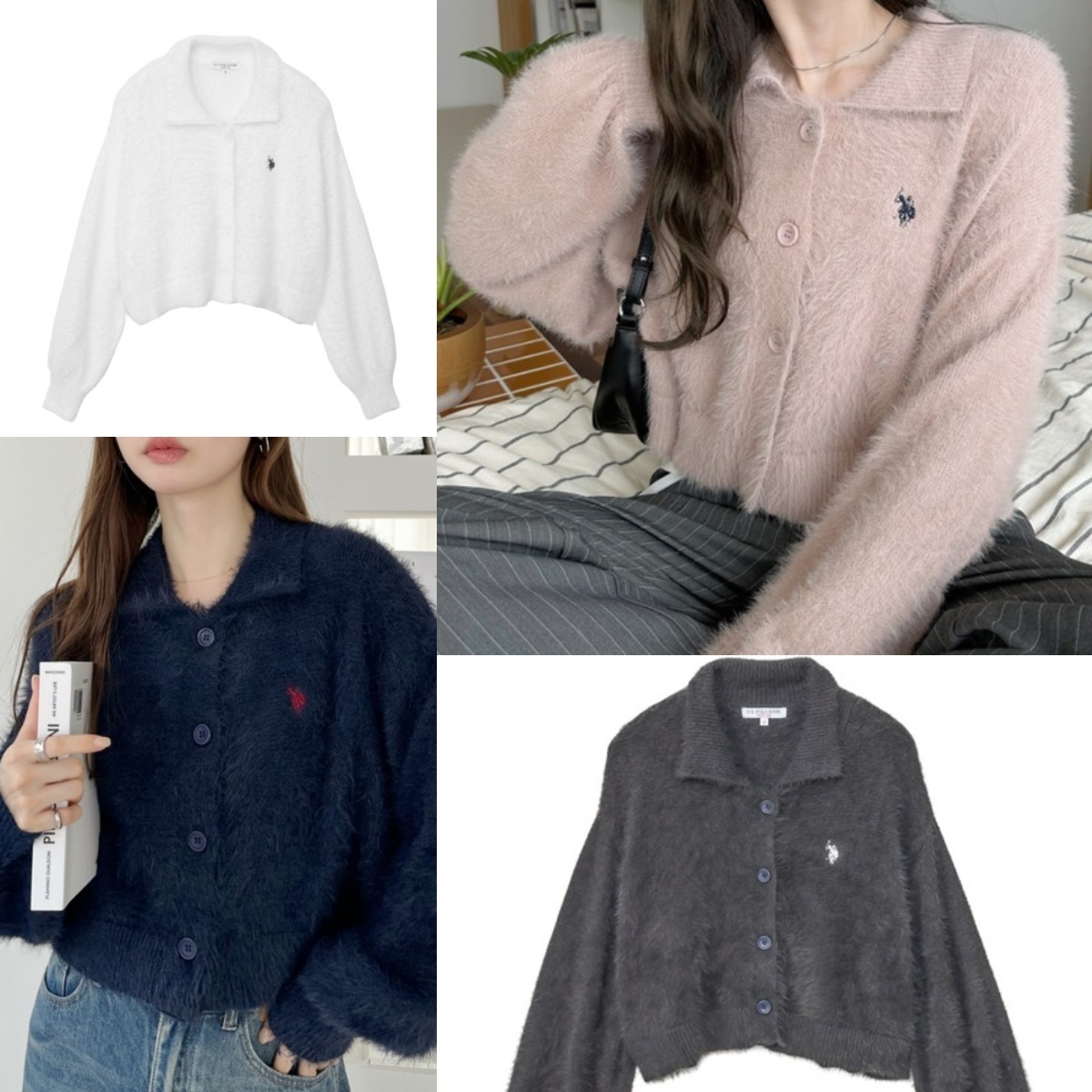 預購┃U.S. POLO ASSN. 刺繡 毛毛 泡泡袖 針織 罩衫 外套