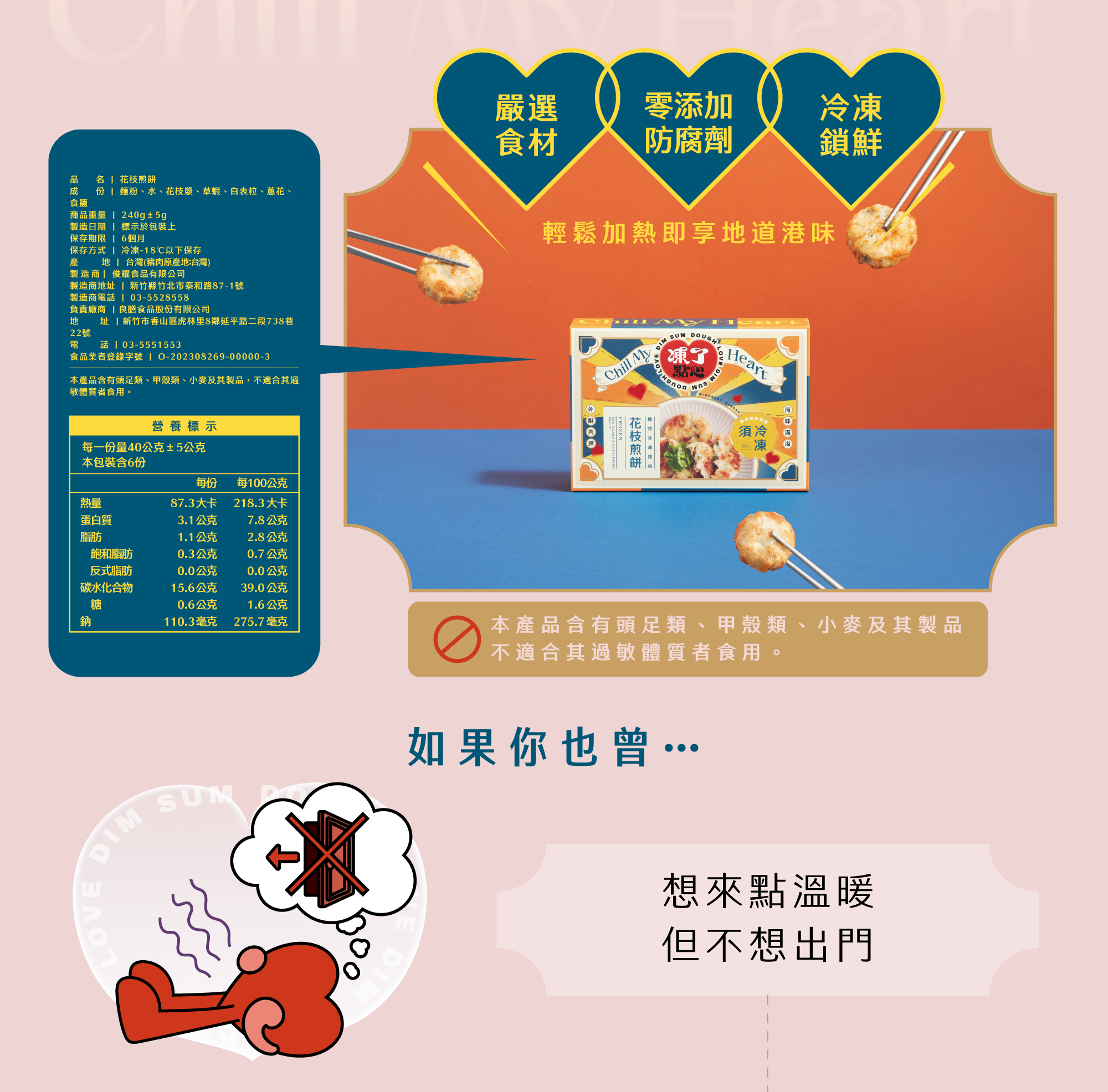 凍了點心 花枝煎餅 產品資訊 成分 營養標示 過敏原