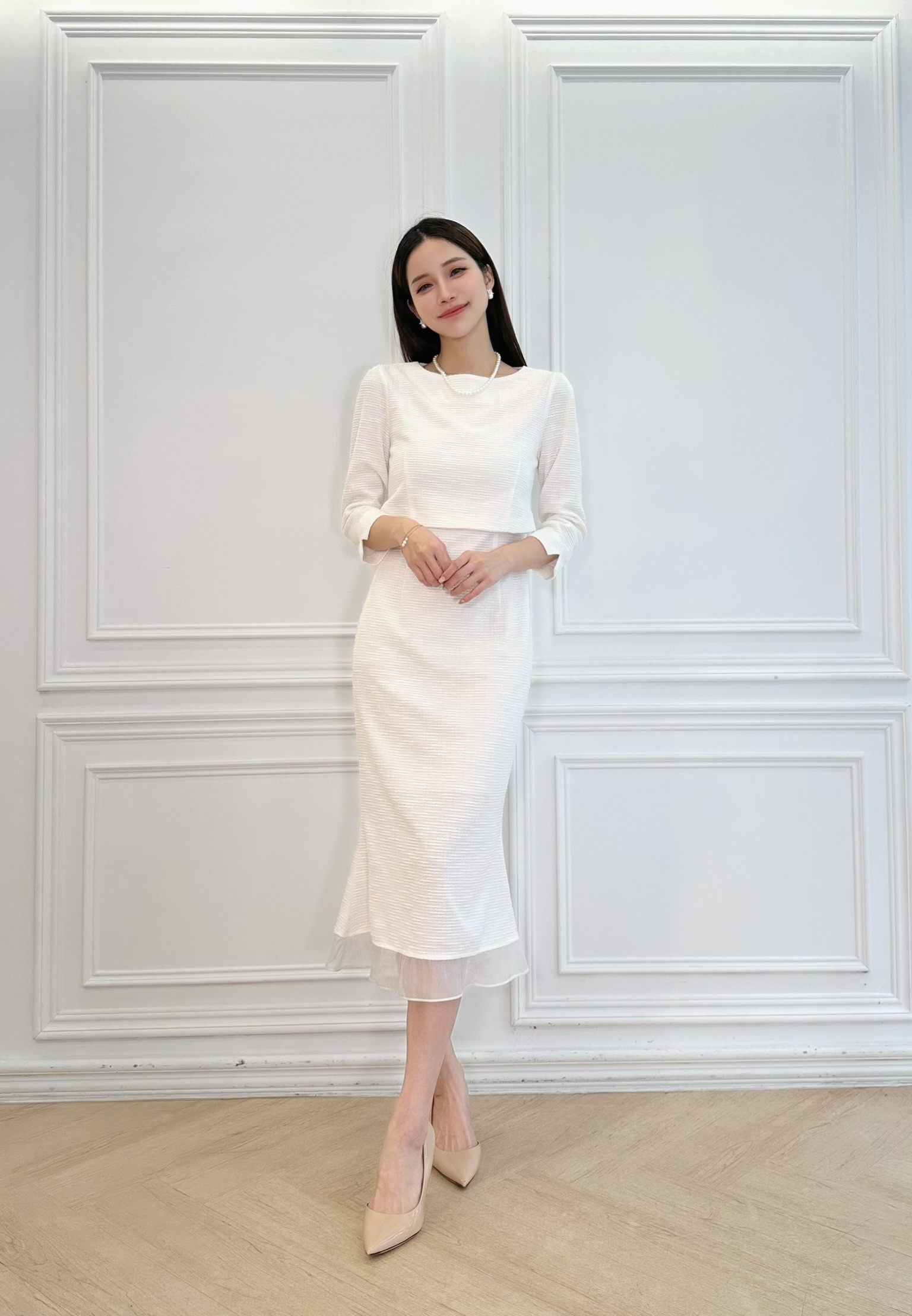 ( JS ) 絕美擺透紗織紋魚尾洋