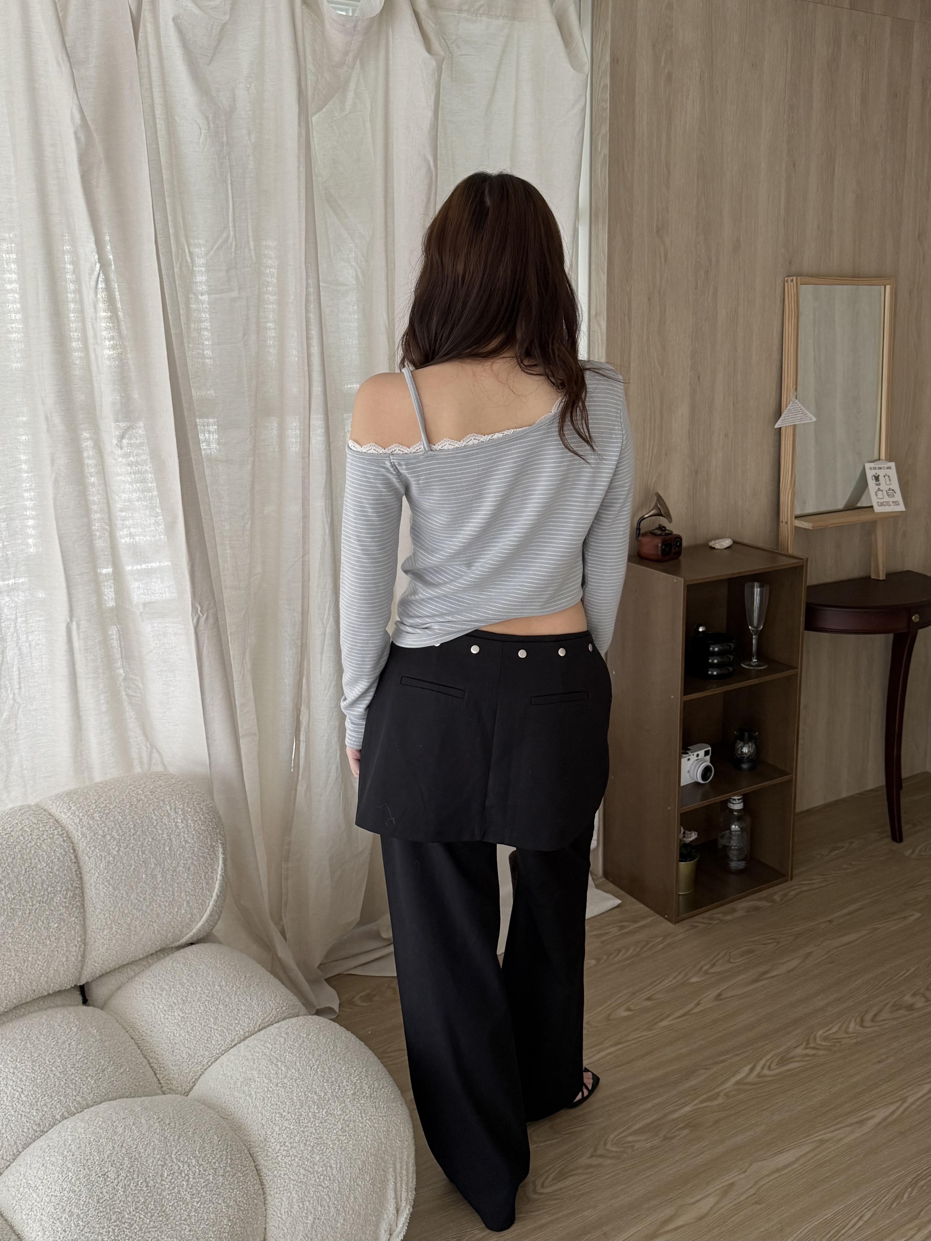 Q18(設計品牌)/時髦俐落層次西褲裙套裝