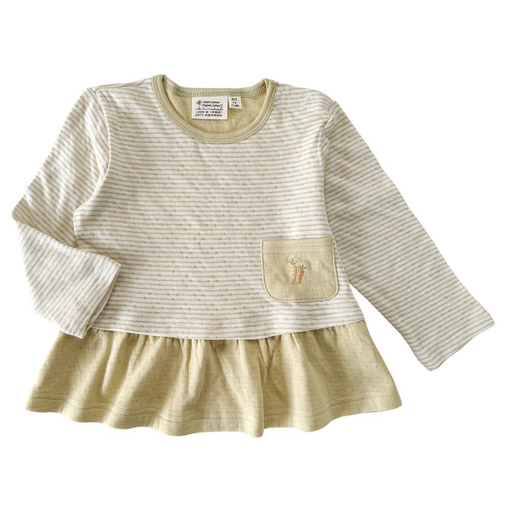 有機棉兒童/幼兒雙層彩長袖衣裙-綠條 | 藍天畫布有機棉