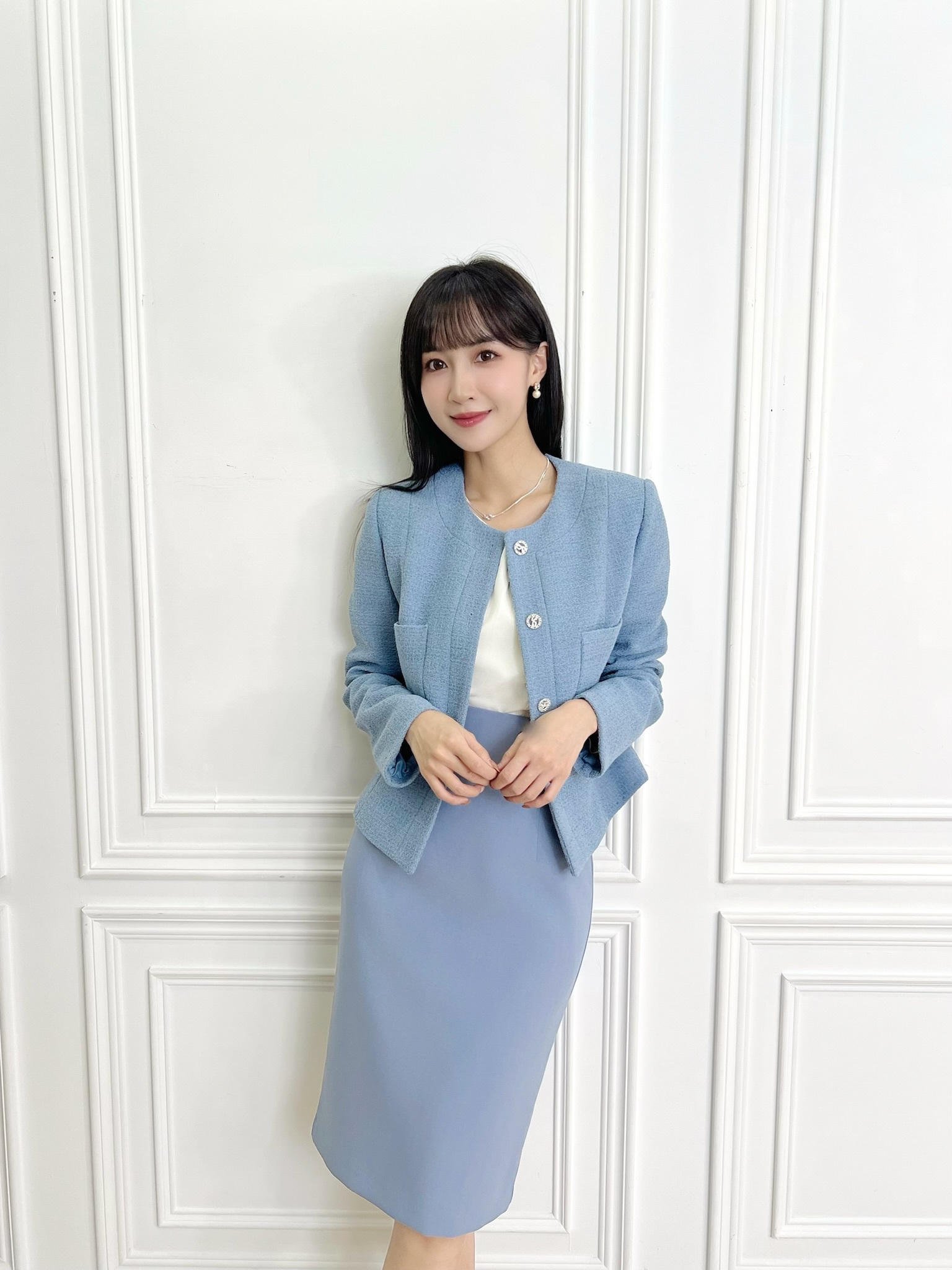 銀釦羊毛雙口袋外套