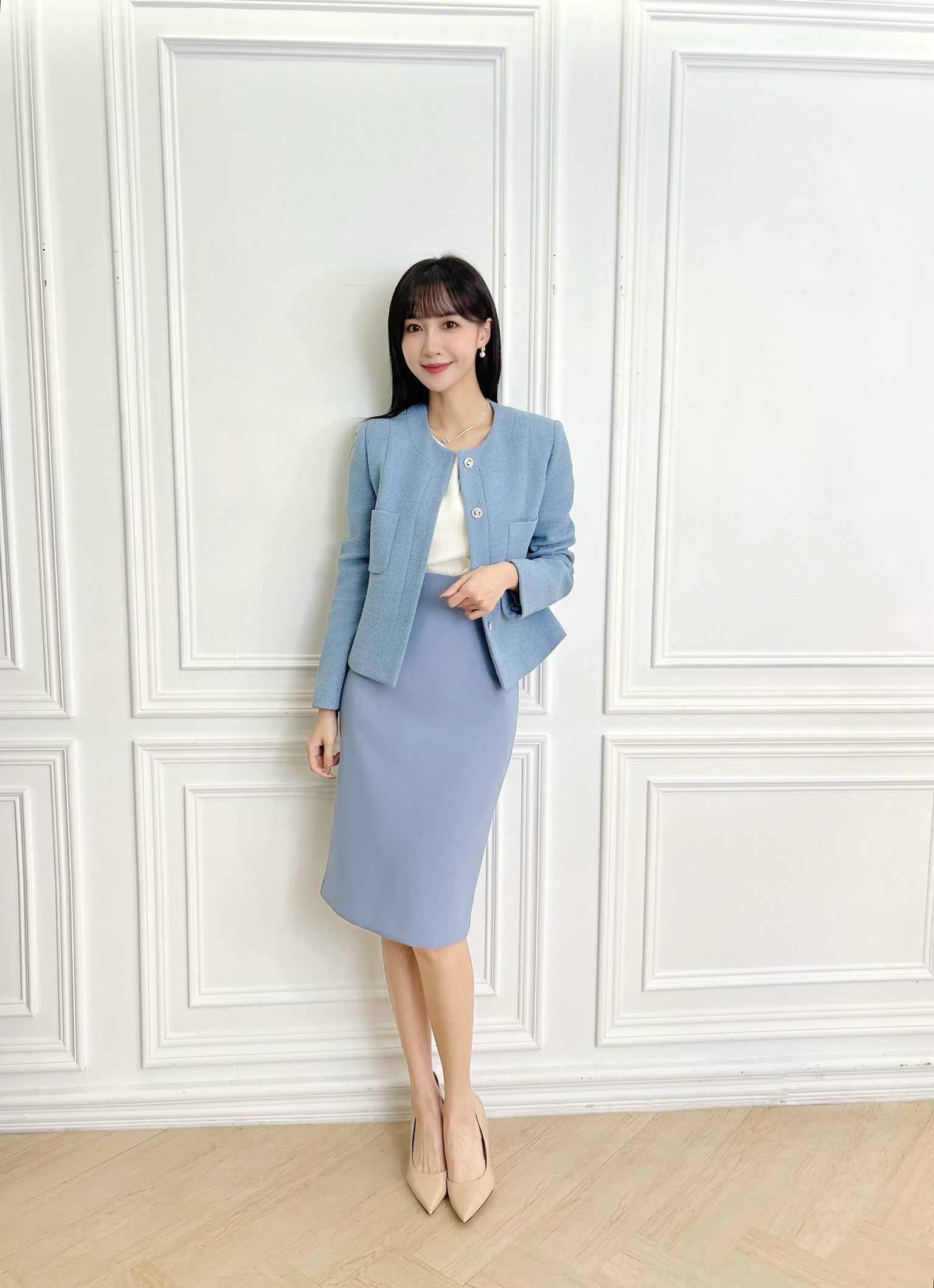 銀釦羊毛雙口袋外套