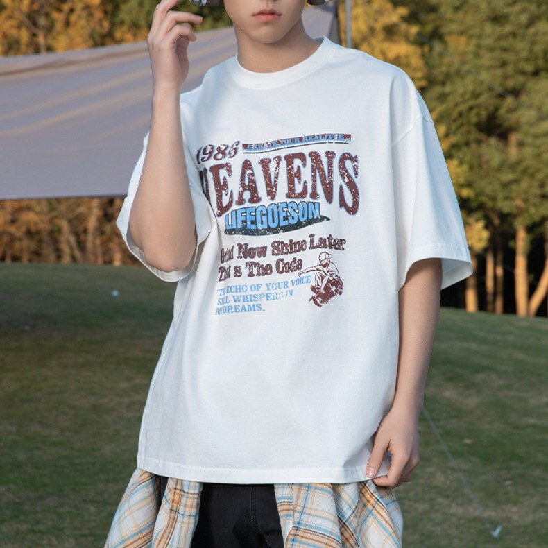 美式復古撞色印花短袖 MT7180