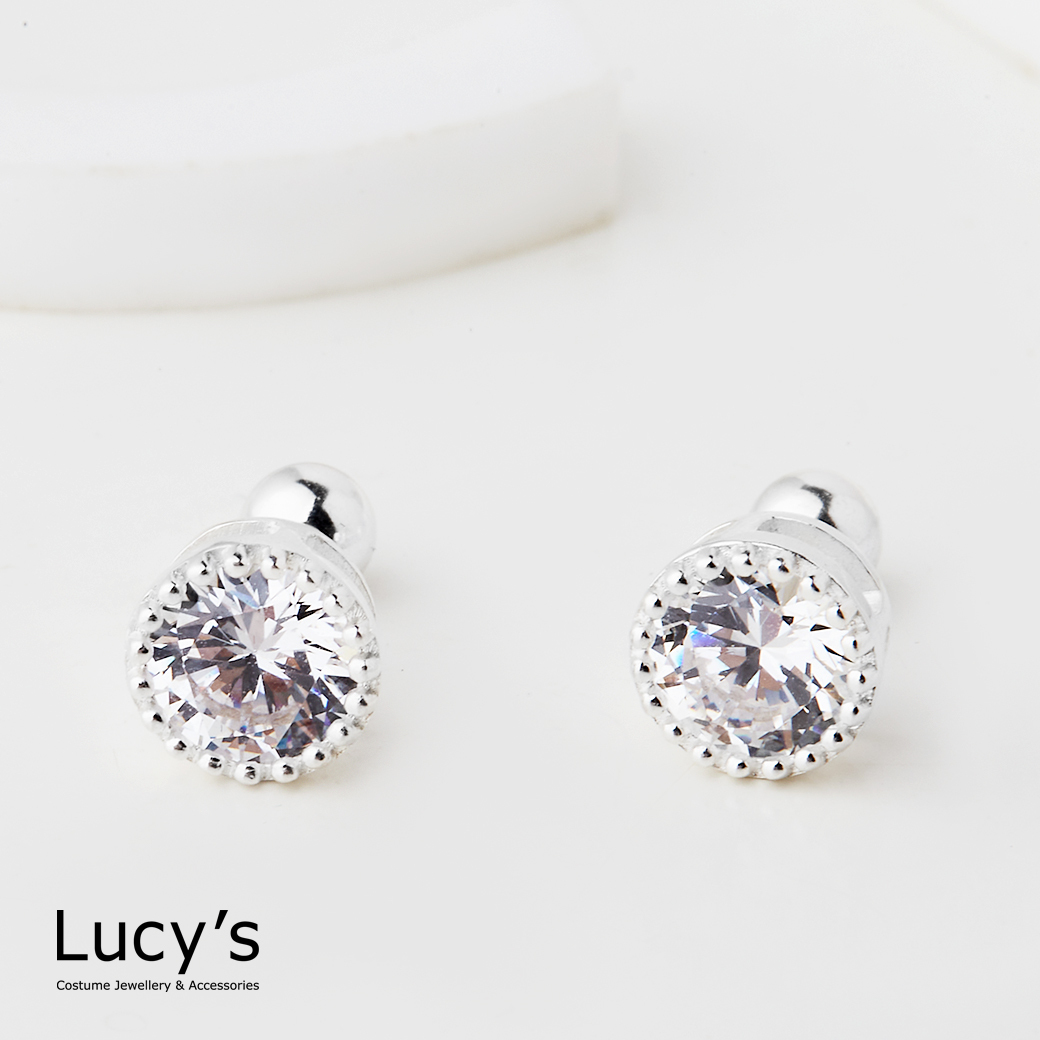 925純銀 璀璨單鑽 轉珠耳環 (123243)