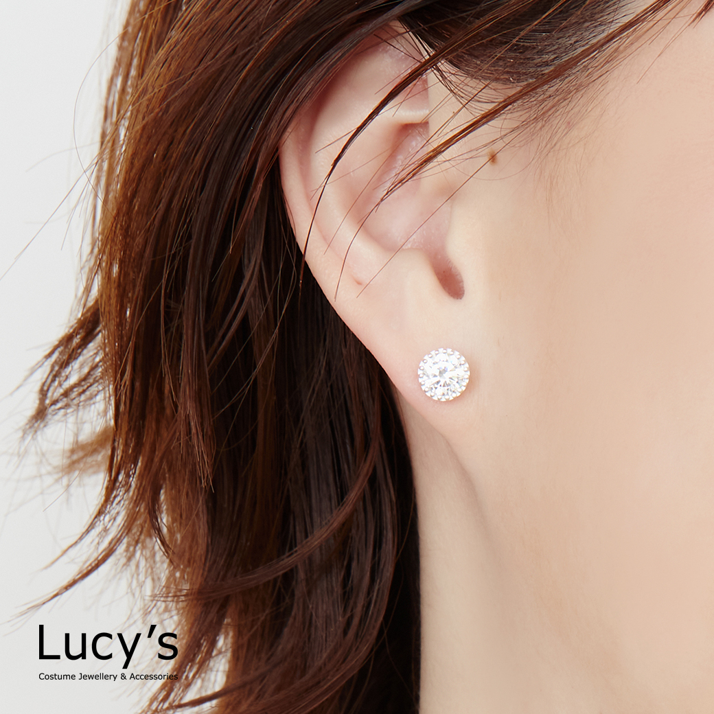 925純銀 璀璨單鑽 轉珠耳環 (123243)