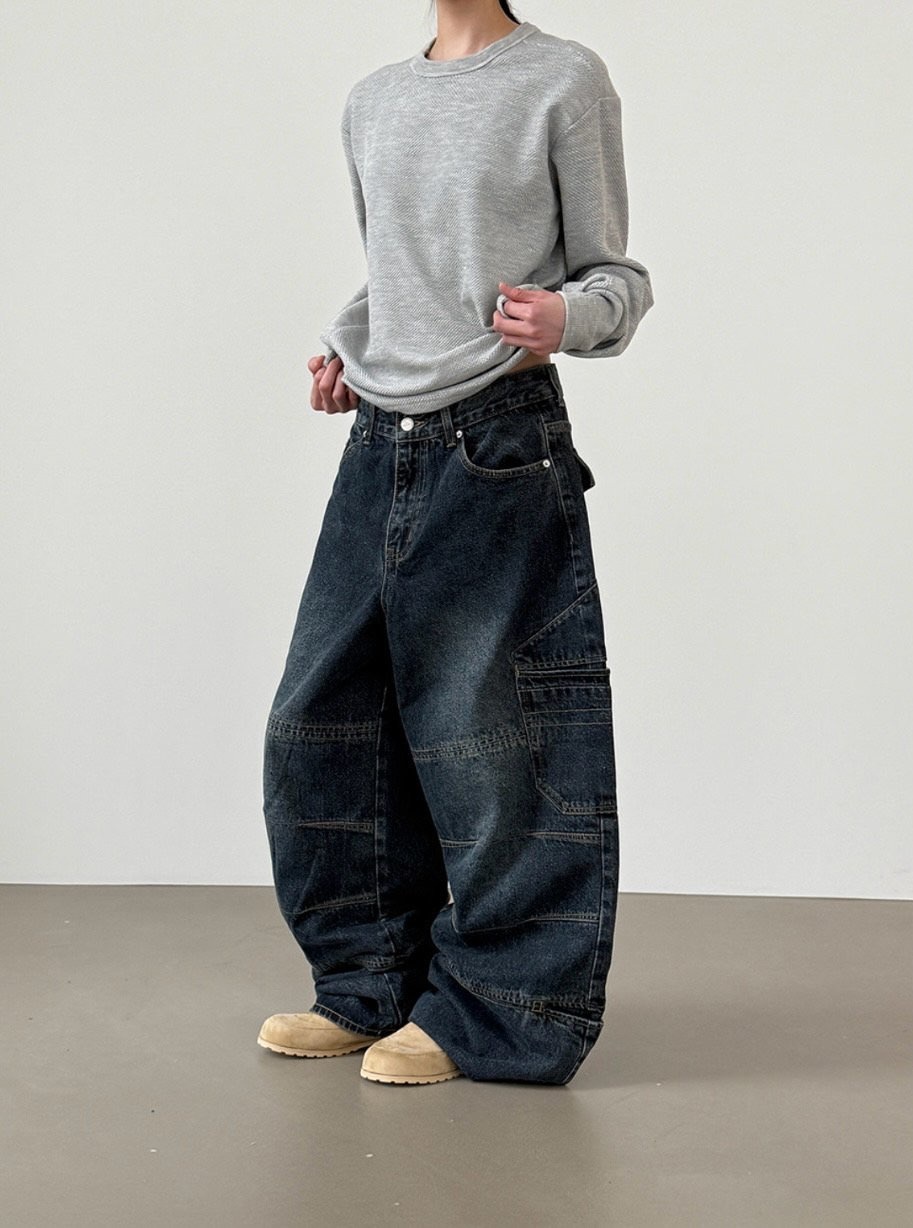 口袋造型牛仔寬褲🖤