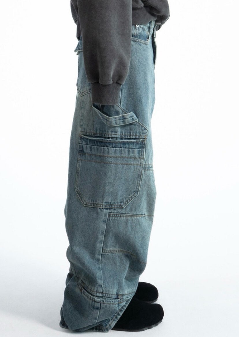 口袋造型牛仔寬褲🖤