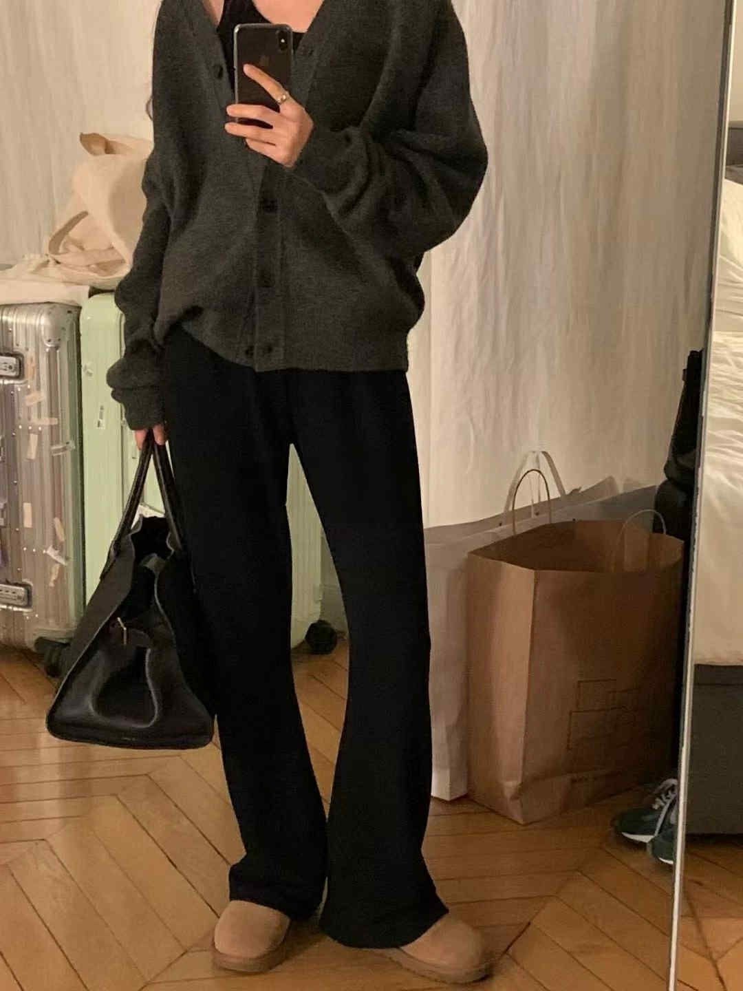 QC33 超顯瘦人造絲微喇叭內刷毛長褲