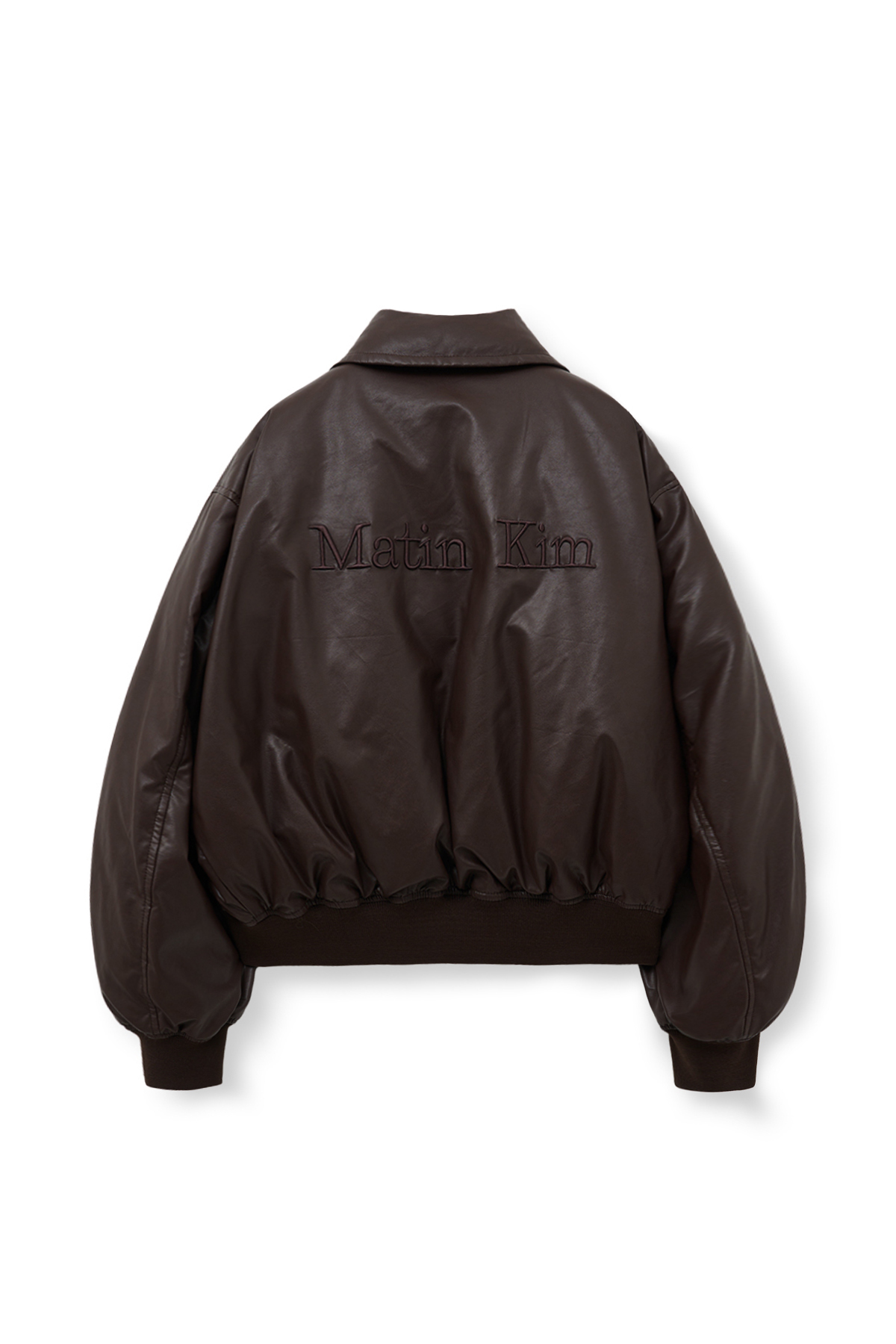 皮革羽絨夾克女款 棕色