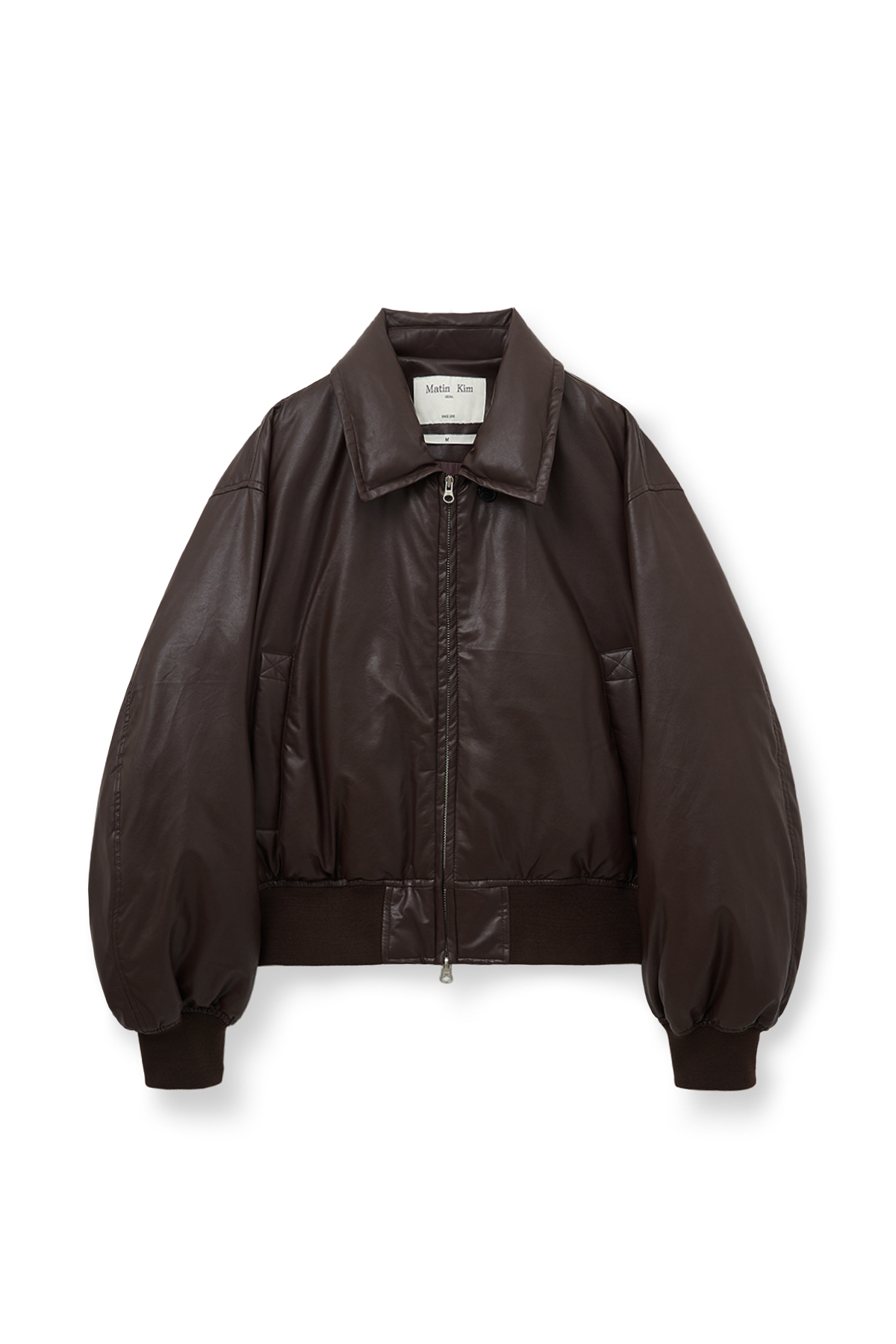 皮革羽絨夾克女款 棕色