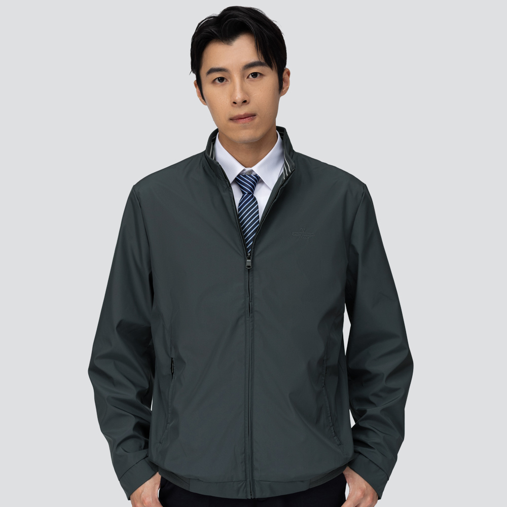 立領防風防潑水外套-灰藍