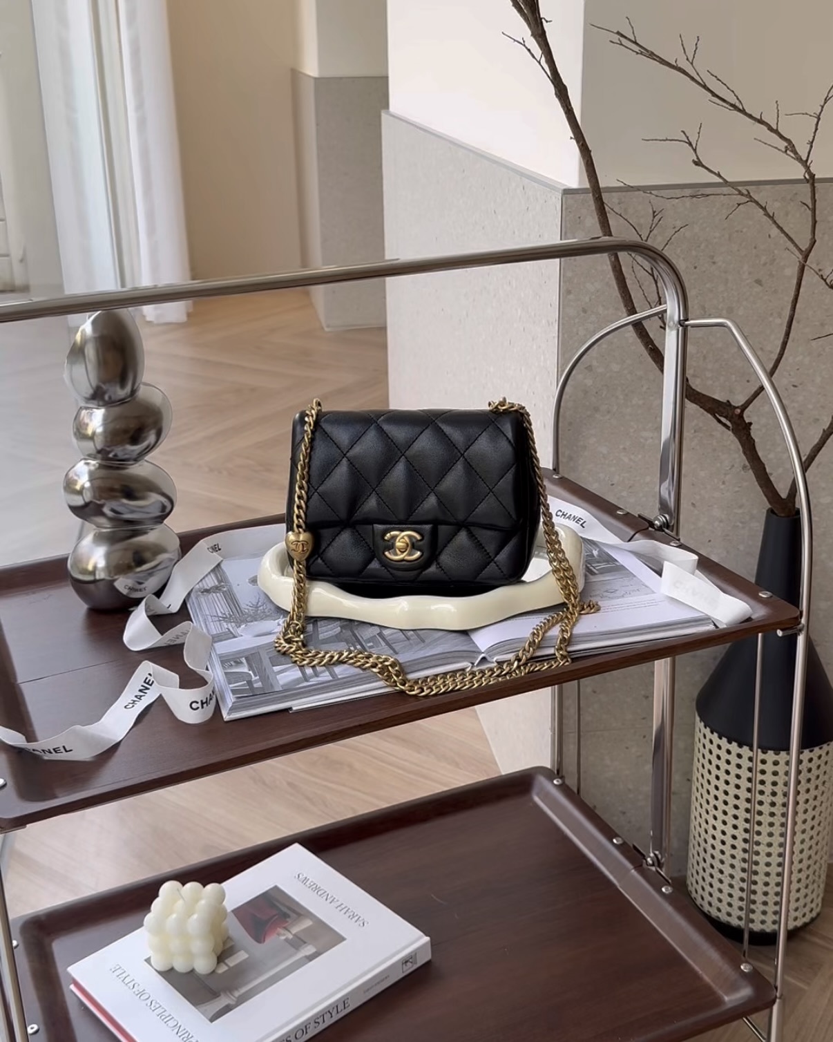 CHANEL｜25S 愛心調節扣方胖20CM 黑色