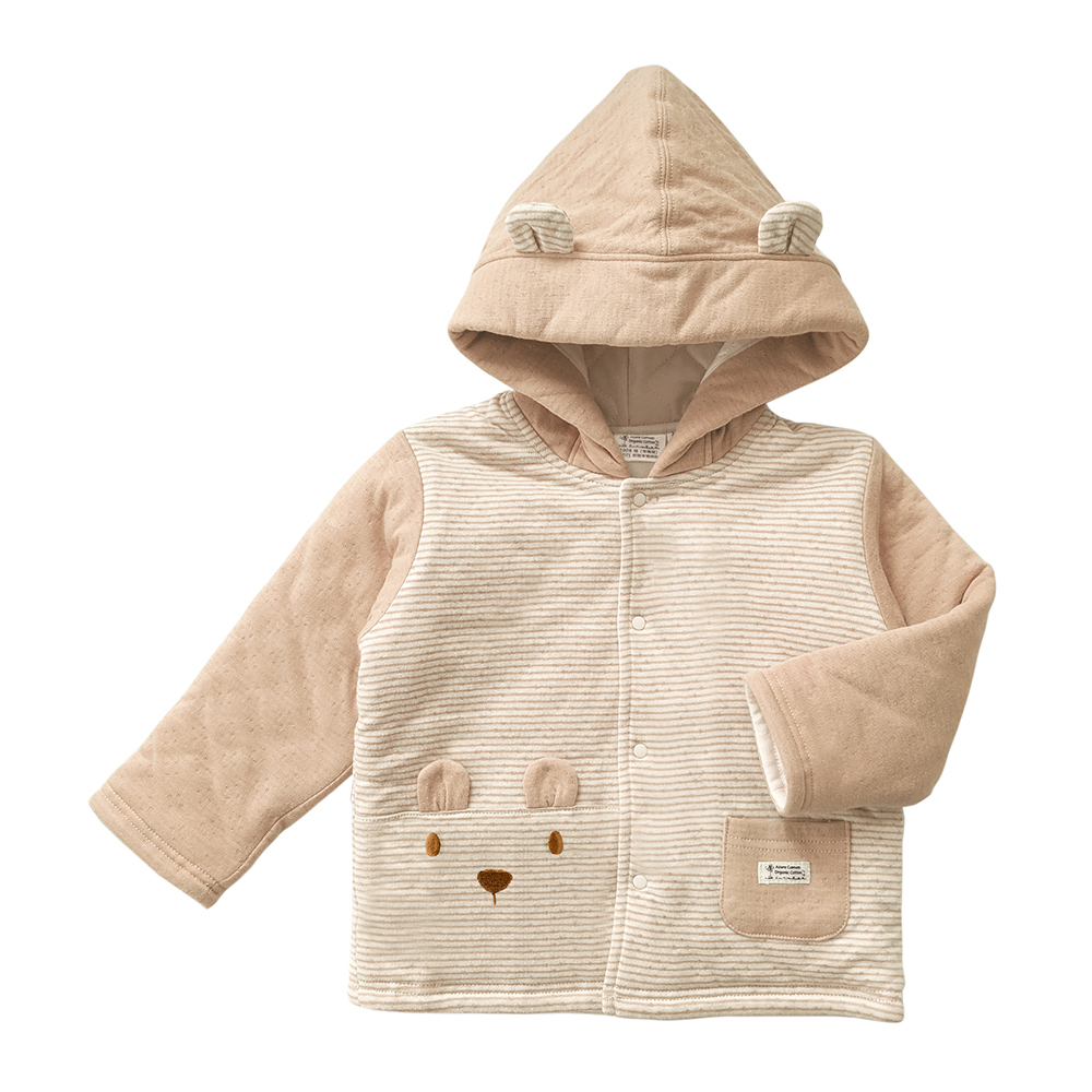 有機棉兒童/幼兒雙層彩鋪棉連帽外套-褐條 | 藍天畫布有機棉