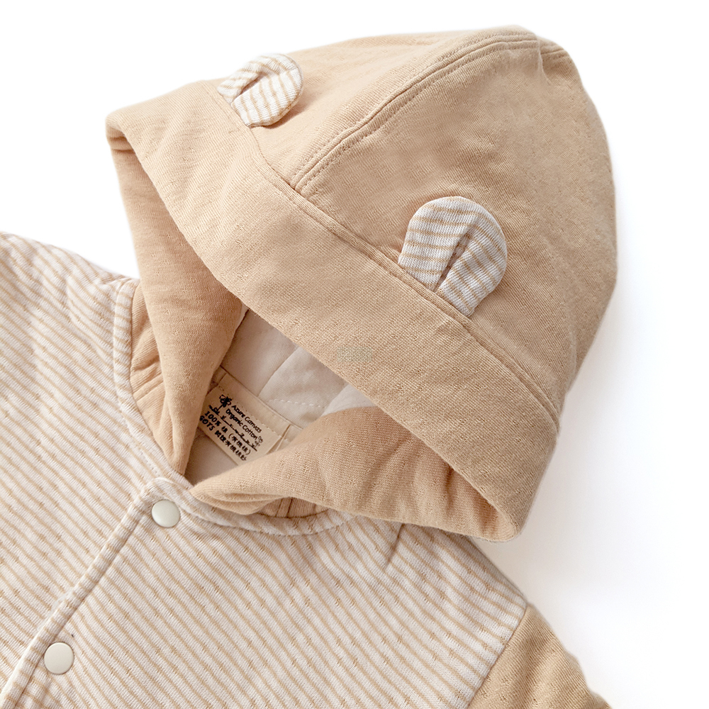 有機棉兒童/幼兒雙層彩鋪棉連帽外套-褐條 | 藍天畫布有機棉