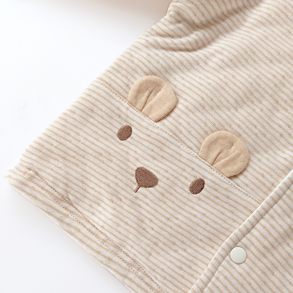 有機棉兒童/幼兒雙層彩鋪棉連帽外套-褐條 | 藍天畫布有機棉