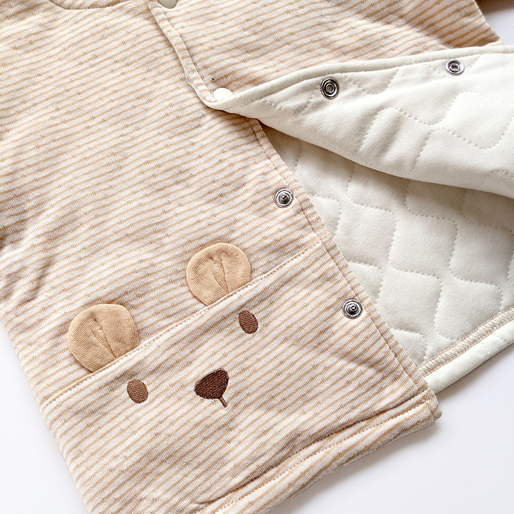 有機棉兒童/幼兒雙層彩鋪棉連帽外套-褐條 | 藍天畫布有機棉