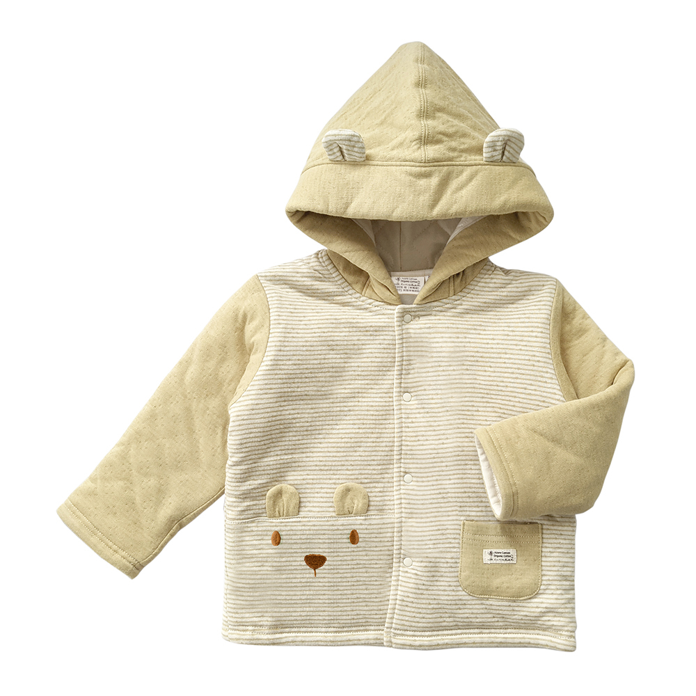 有機棉兒童/幼兒雙層彩鋪棉連帽外套-綠條 | 藍天畫布有機棉