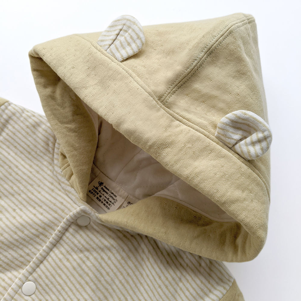 有機棉兒童/幼兒雙層彩鋪棉連帽外套-綠條 | 藍天畫布有機棉