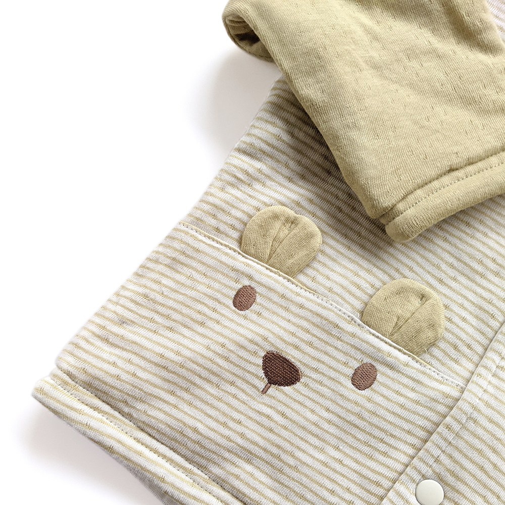 有機棉兒童/幼兒雙層彩鋪棉連帽外套-綠條 | 藍天畫布有機棉