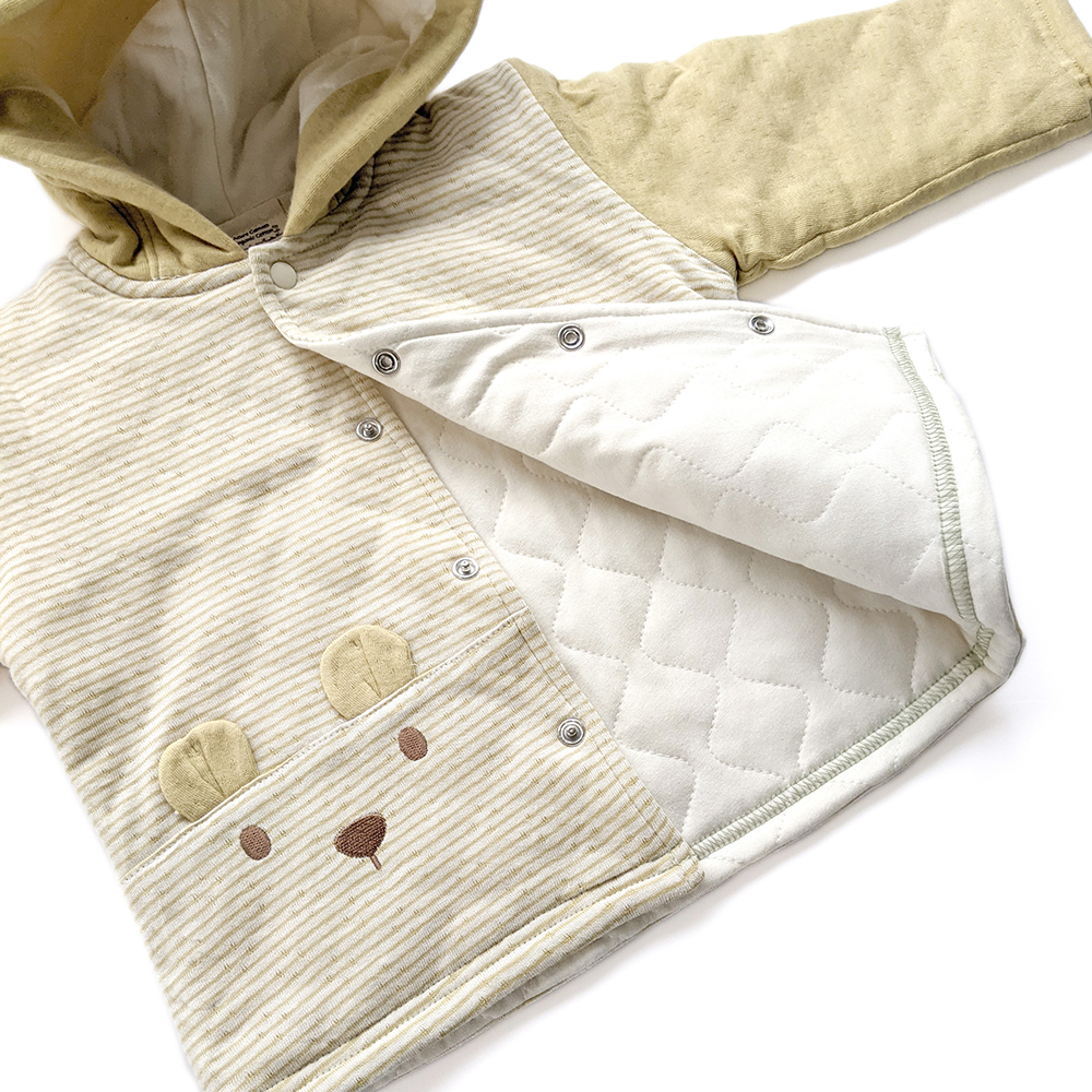 有機棉兒童/幼兒雙層彩鋪棉連帽外套-綠條 | 藍天畫布有機棉