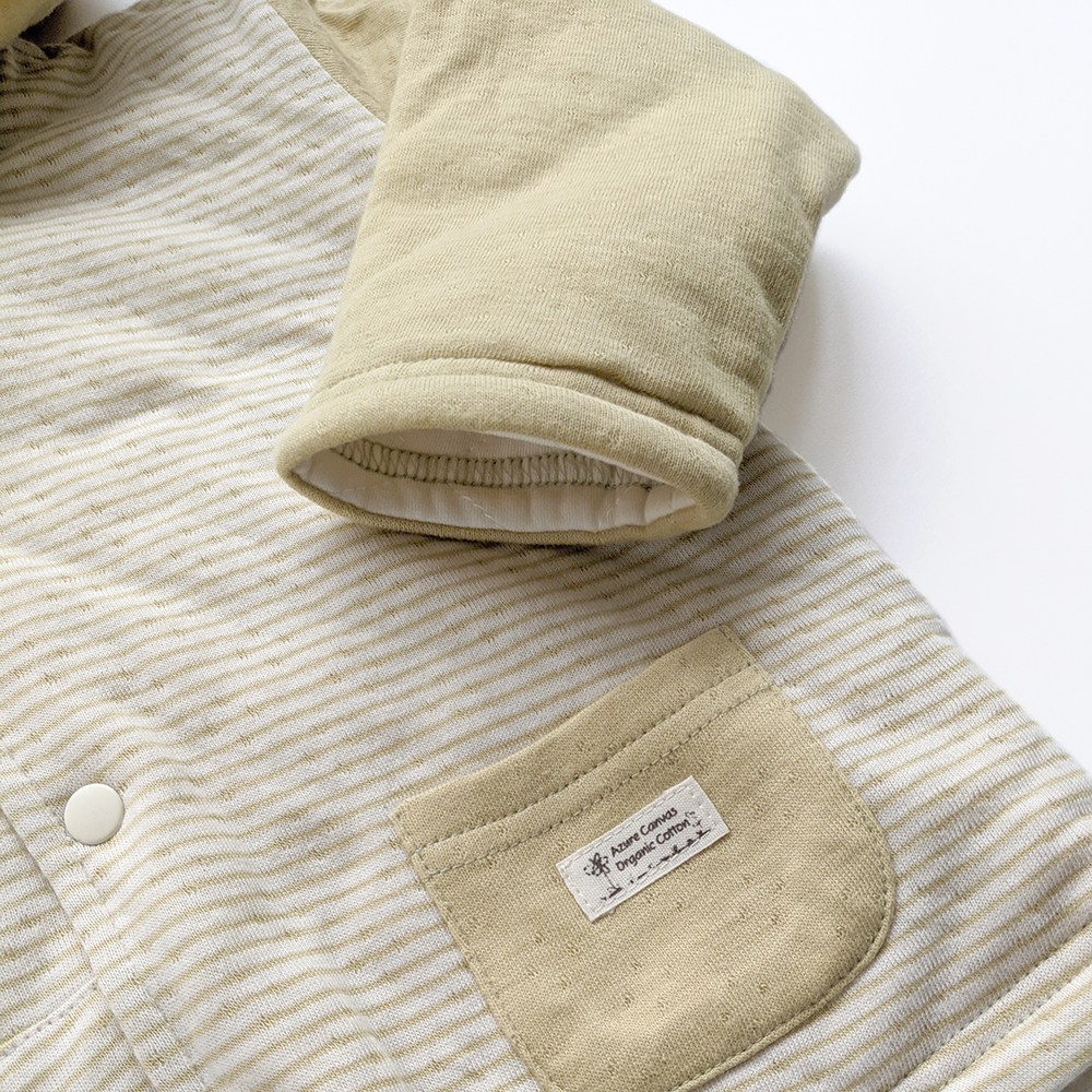 有機棉兒童/幼兒雙層彩鋪棉連帽外套-綠條 | 藍天畫布有機棉