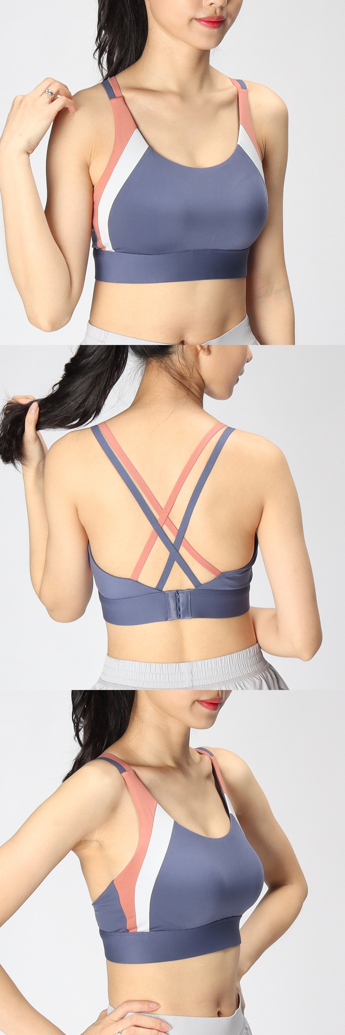 中強度三色雙拼接交叉背扣瑜珈運動機能內衣【固定罩杯】*