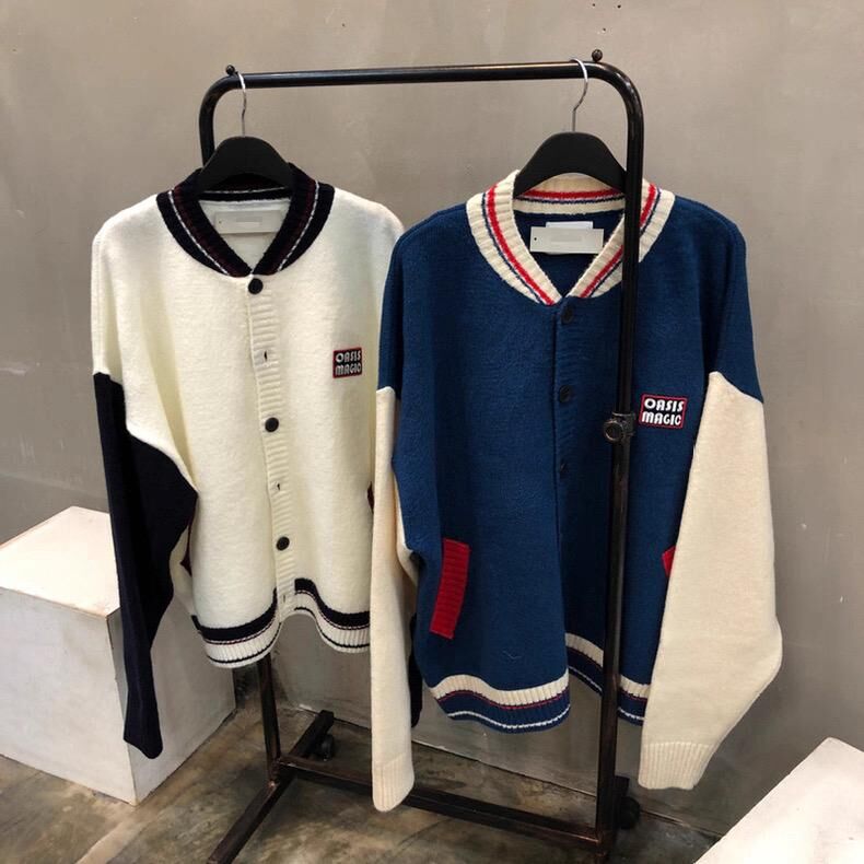 拼色英文字開胸針織外套 JK2668