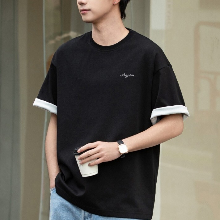 撞色字母刺繡半袖短袖 MT7214