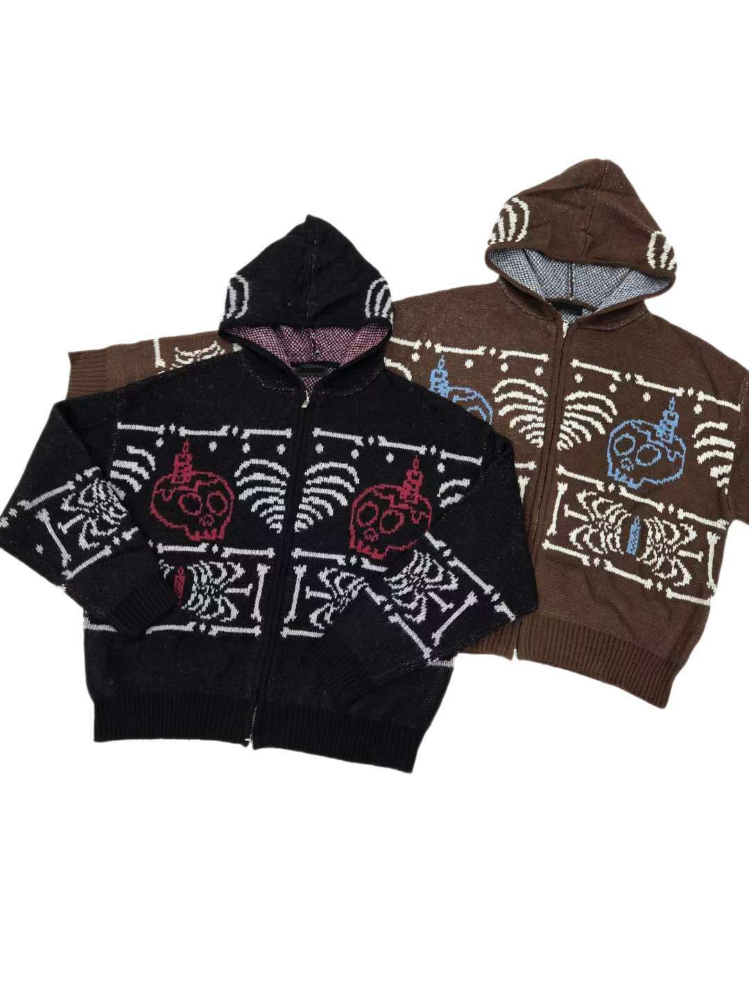 圖案連帽拉鍊針織外套 JK2672