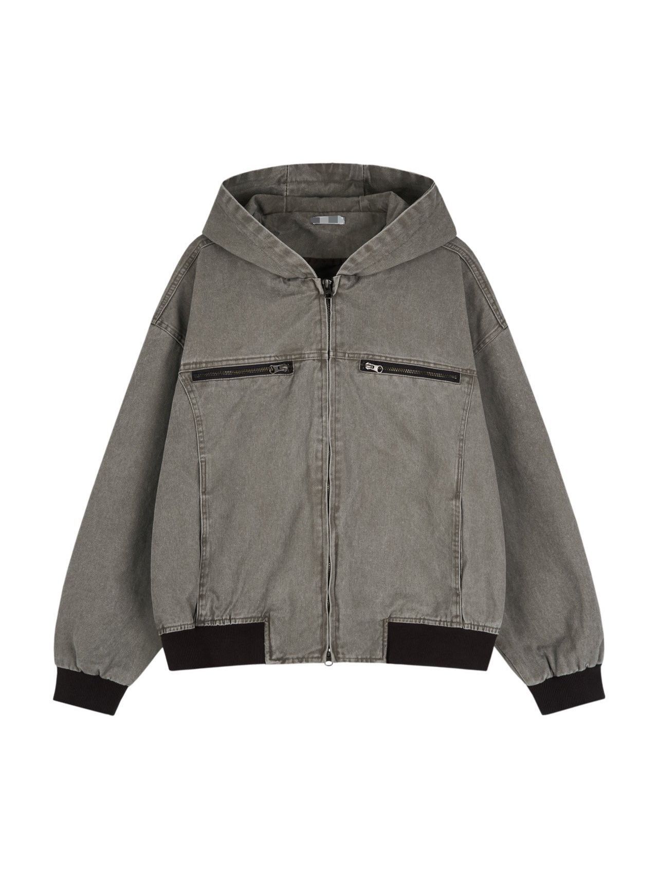 洗水淨色連帽拉鍊外套 JK2674