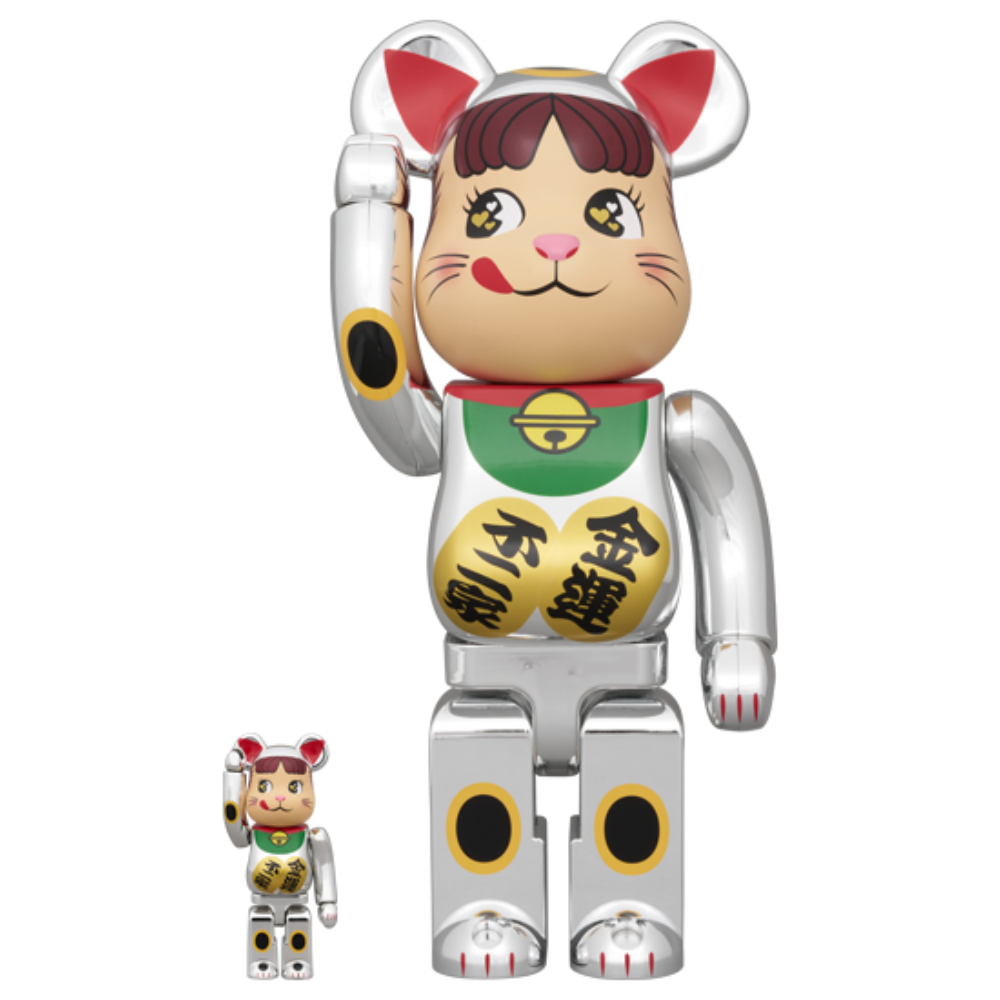 招き猫 ペコちゃん 牛奶妹 金運 ダブル小判 銀メッキ 100％ & 400％ BE@RBRICK