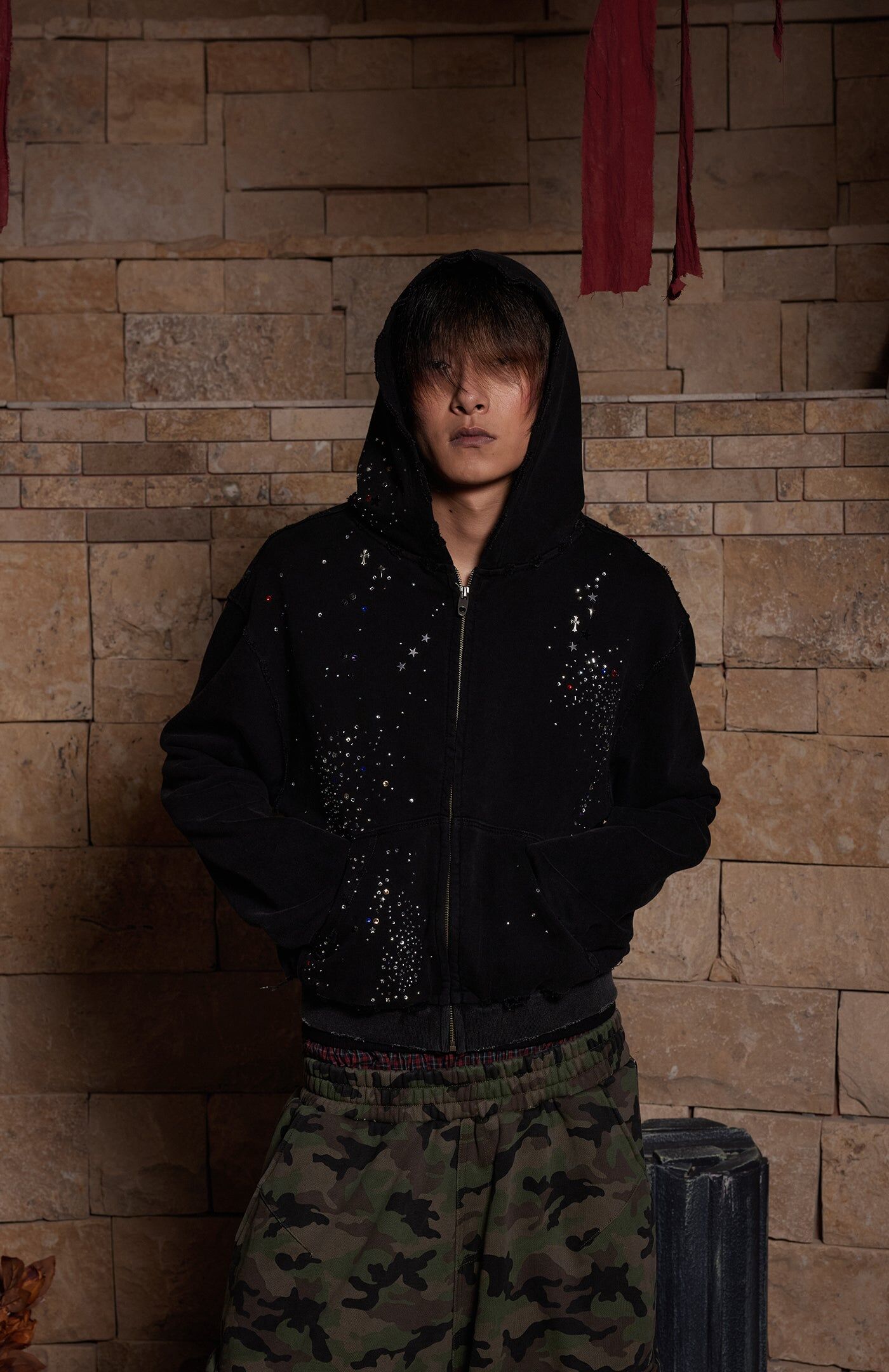 DND4DES Rhinestone Black Zip-up Hoodie 水鑽 連帽 外套