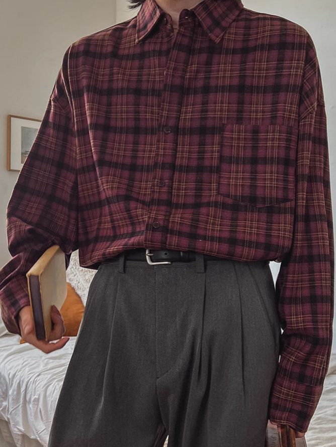 OverSize格仔長袖恤衫 S2452