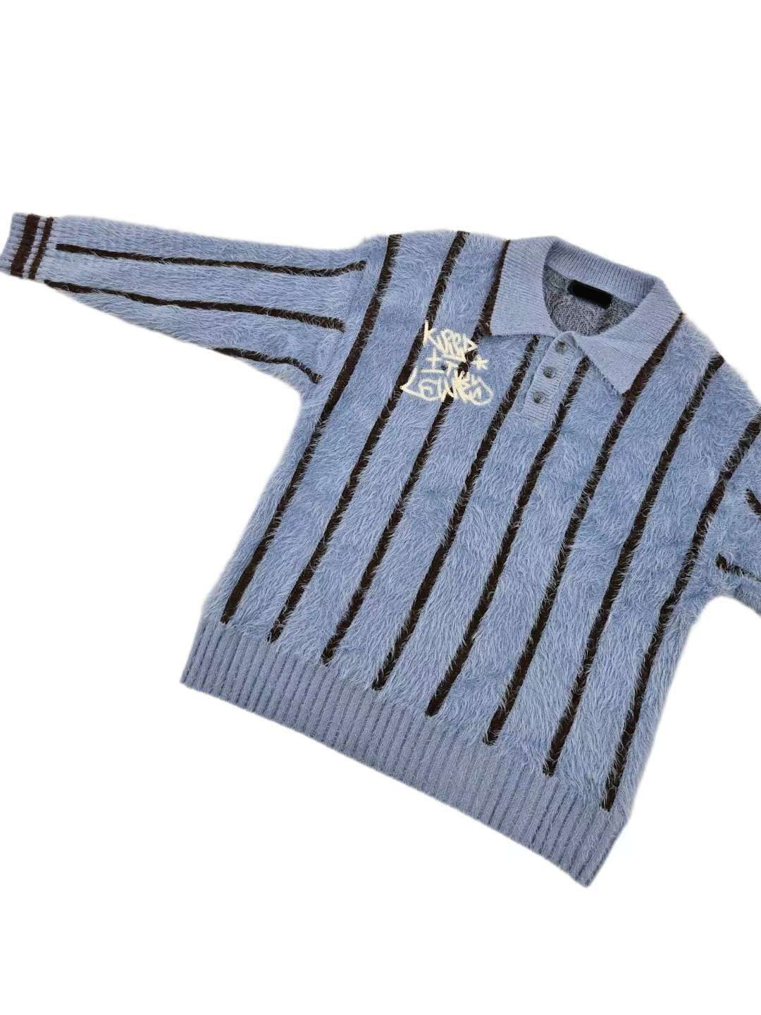 毛毛直間英文字長袖Polo衫 T5823