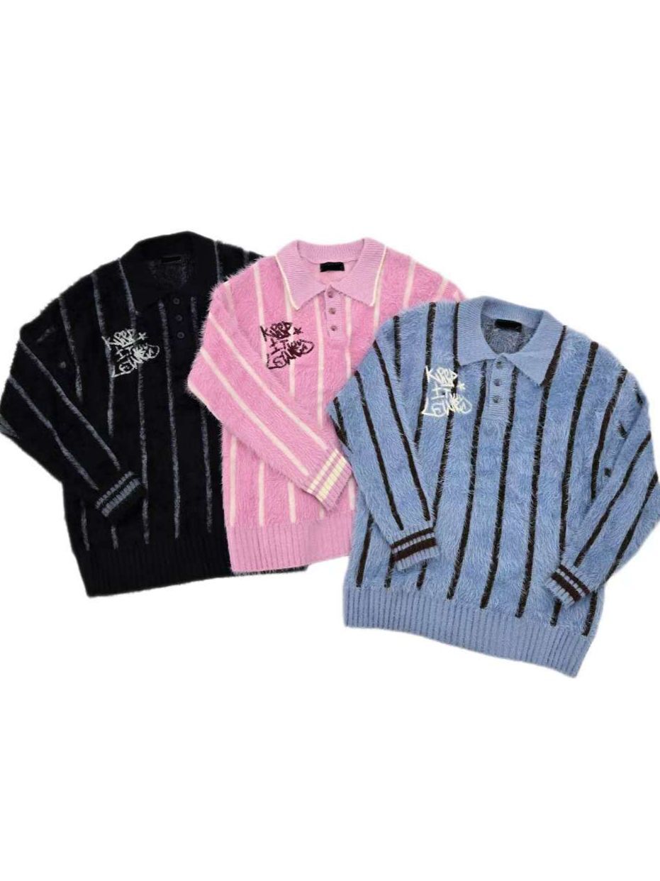 毛毛直間英文字長袖Polo衫 T5823