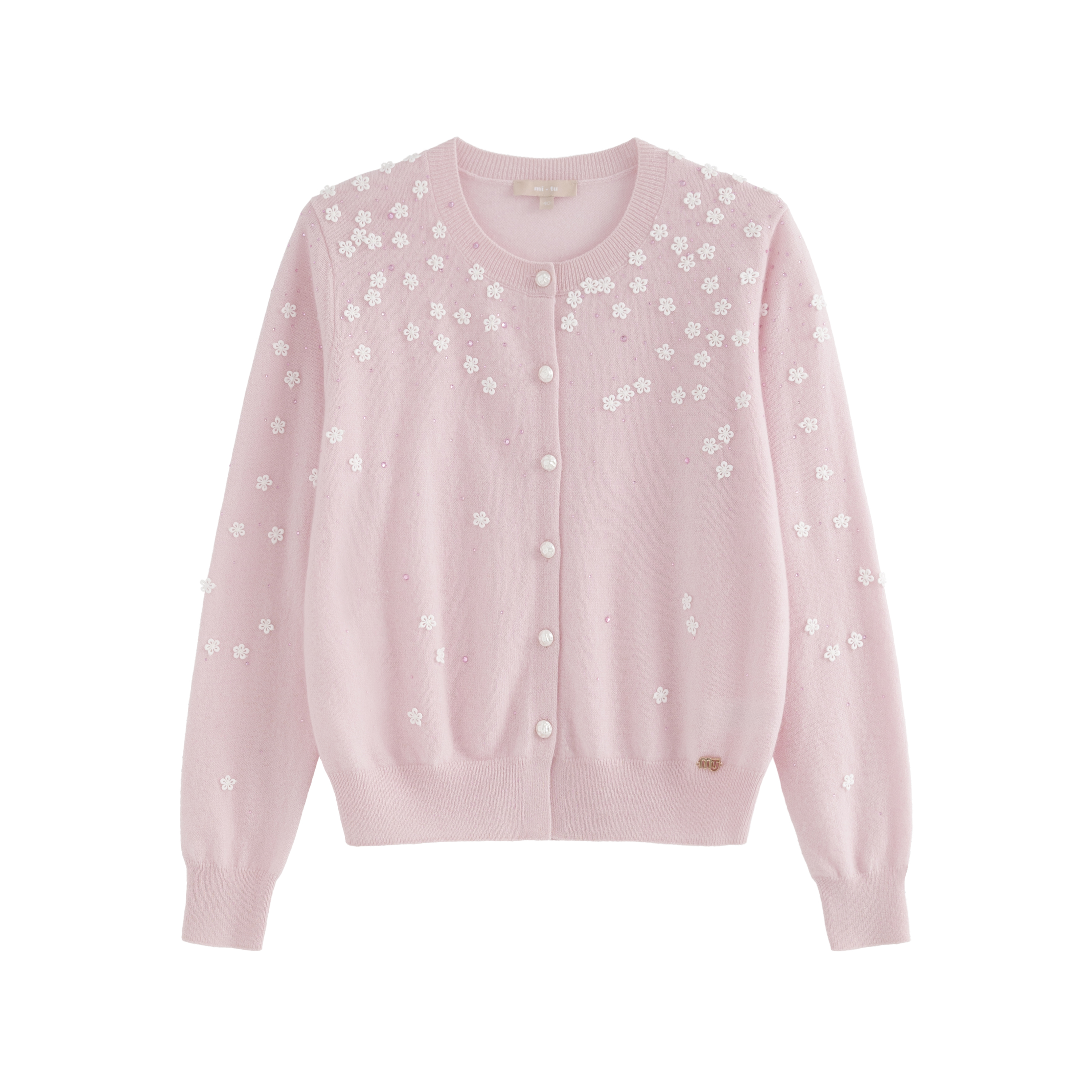 mi-tu 圓領刺繡羊絨開衫