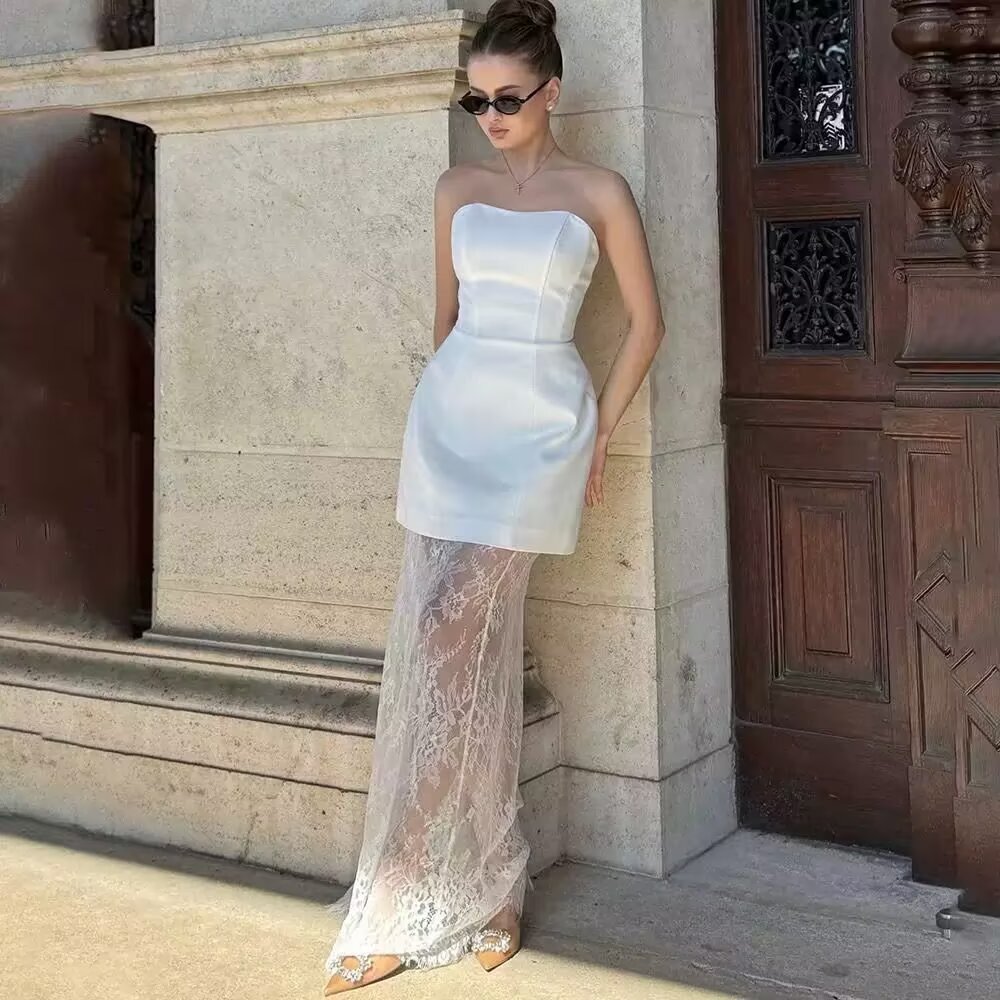 走在流行上 平口蕾絲長洋裝(2件組) (黑/白)