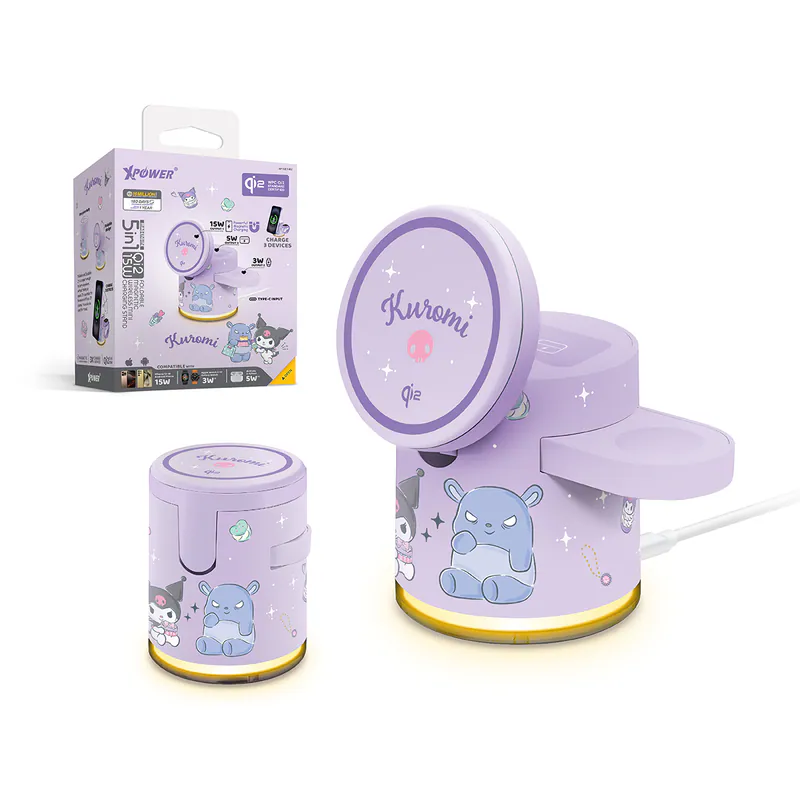 XPower x Sanrio Kuromi GE1 Qi2迷你掌心5合1 MagCharge 15W磁吸無線充電座