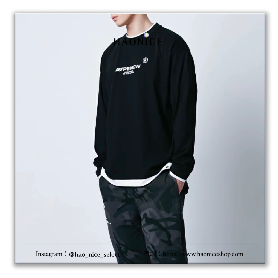 【HAO NICE 】100%日本正品🇰🇷 Aape  25FW 秋冬新款 經典猿人頭標 素色基礎款假兩件長袖大學T  1543XXN