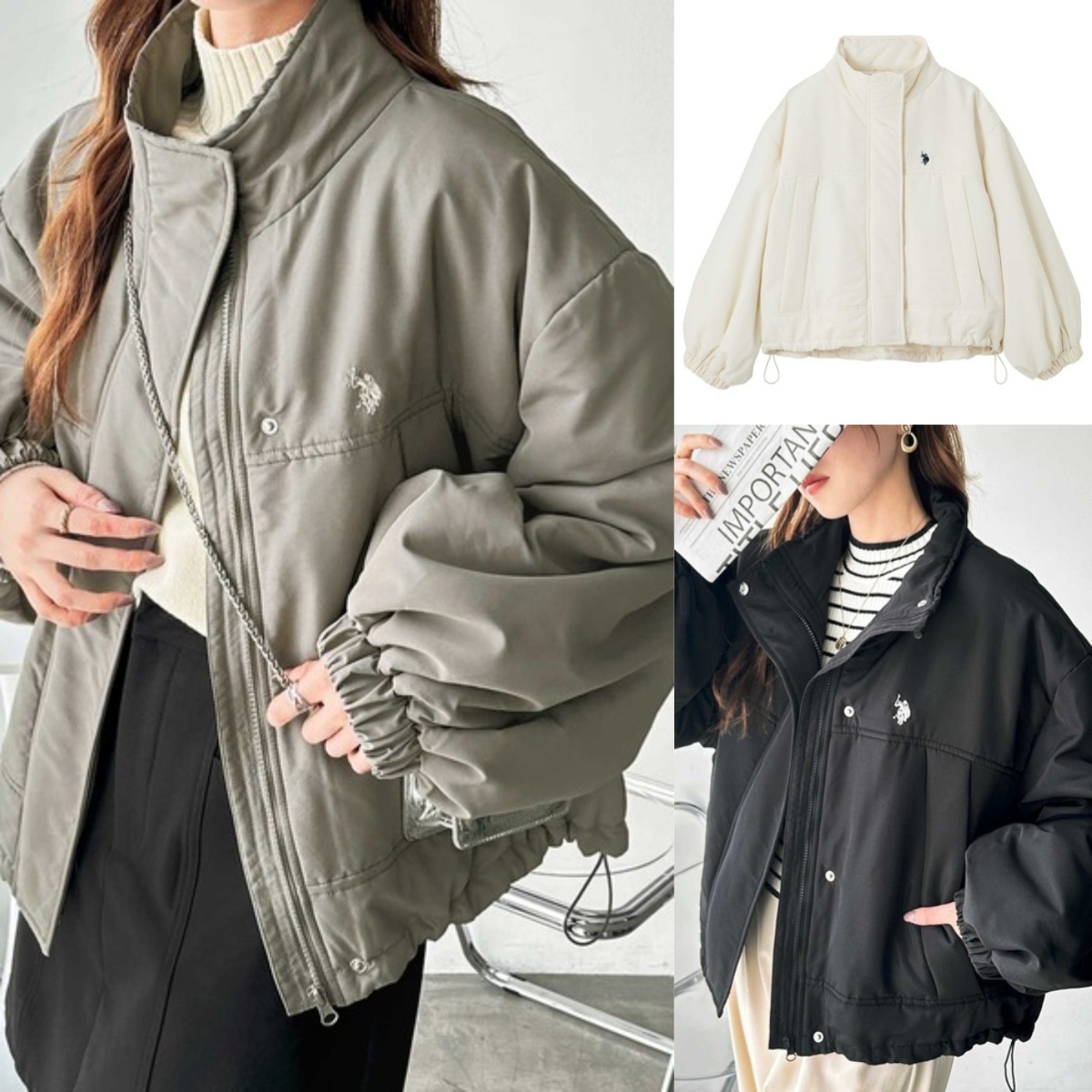 預購┃U.S. POLO ASSN. 刺繡 短版 寬鬆 保暖 鋪棉 外套