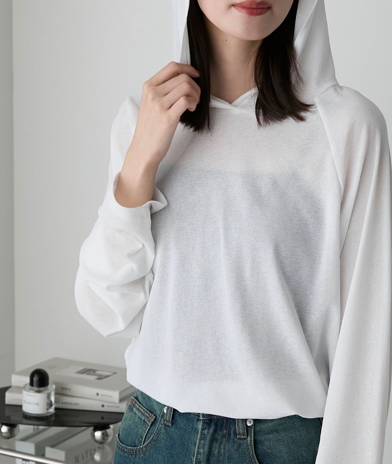 【預購】JN110606 forksy. 薄紗連帽長袖上衣(FREE SIZE)