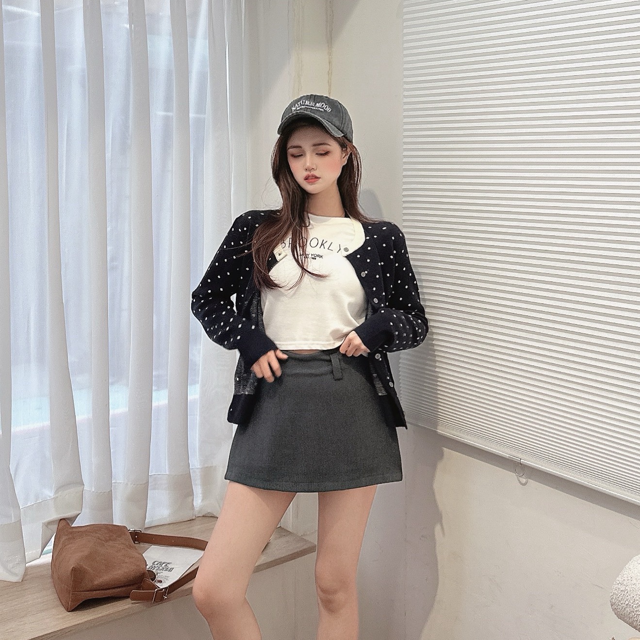 滾邊波點針織外套/三色