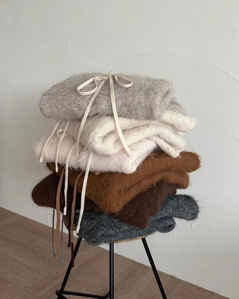 <溫柔日牌🇯🇵> apres jour clair 蝴蝶結綁帶針織上衣