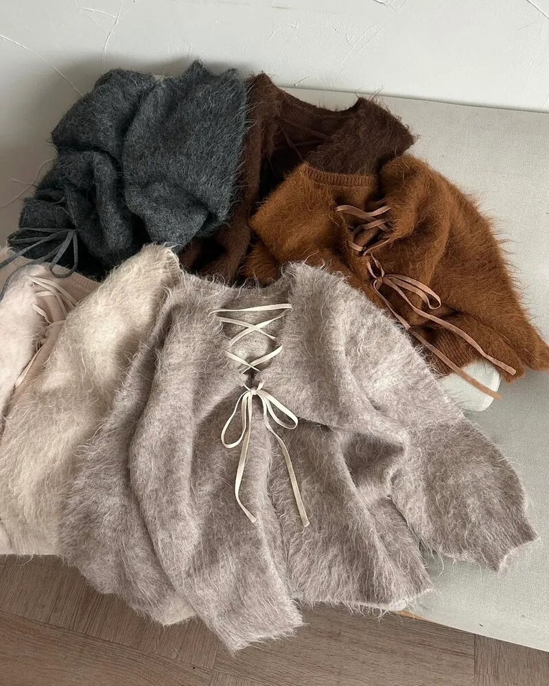 <溫柔日牌🇯🇵> apres jour clair 蝴蝶結綁帶針織上衣