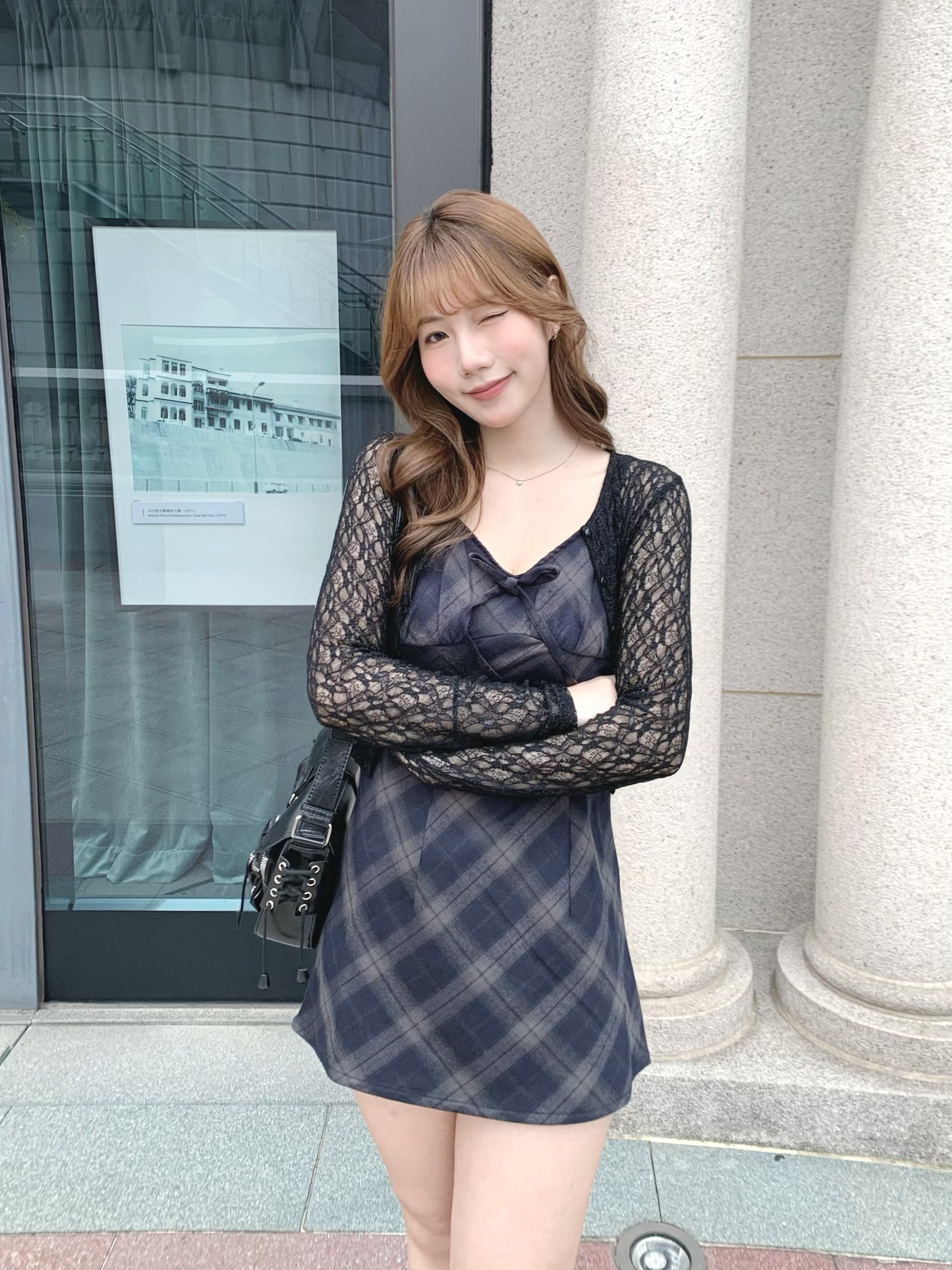 （停產）JP1056｜日本直送！少女感格紋蝴蝶結吊帶OPS