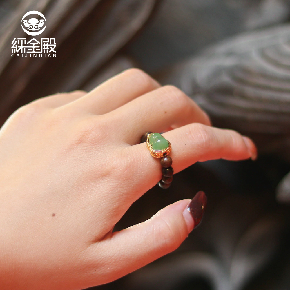 翡翠葫蘆沉香木戒｜安定心神｜淨化能量｜活戒圍｜過爐加持【綵金殿】