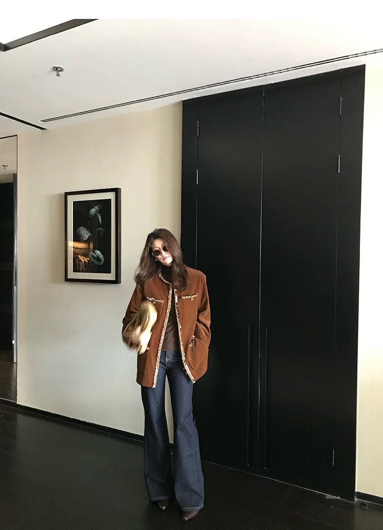 顯瘦深藍色系長腿牛仔喇叭褲-S-L (Elegant & Love)