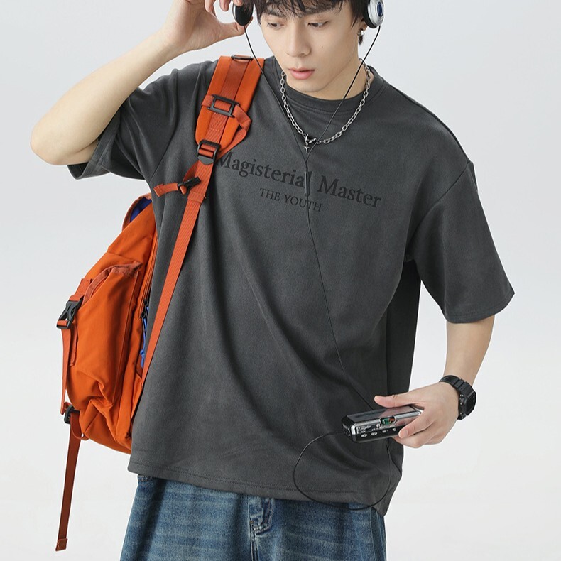 寬鬆字母印花麂皮絨短袖 MT7207